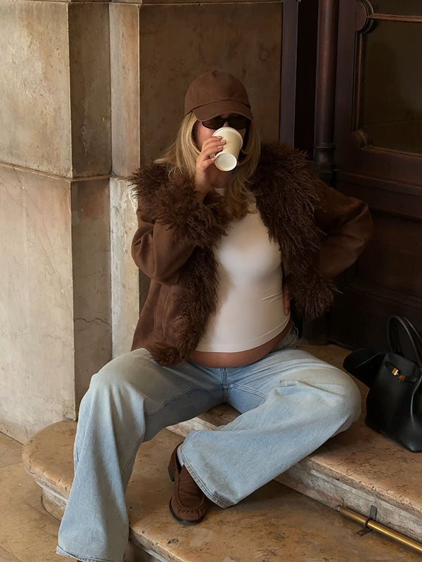 Beaumama manteau teddy bear grossesse chic épissage poilu poches manteau d'hiver femme enceinte