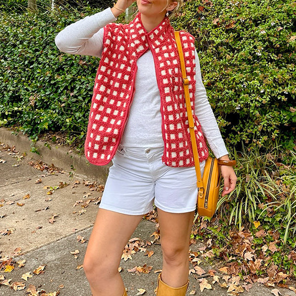 Beaumama débardeurs grossesse casual carreaux poilu zippé femme enceinte