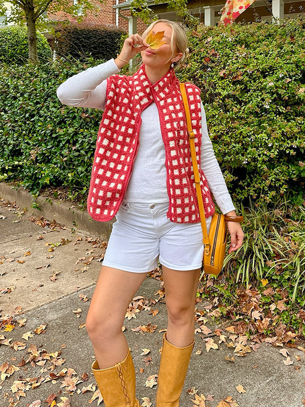 Beaumama débardeurs grossesse casual carreaux poilu zippé femme enceinte