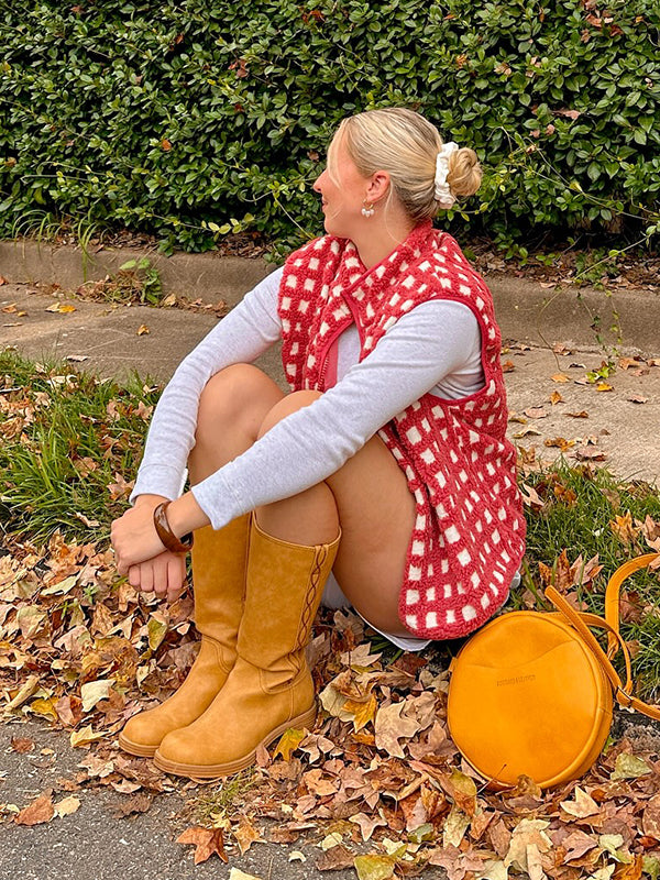 Beaumama débardeurs grossesse casual carreaux poilu zippé femme enceinte