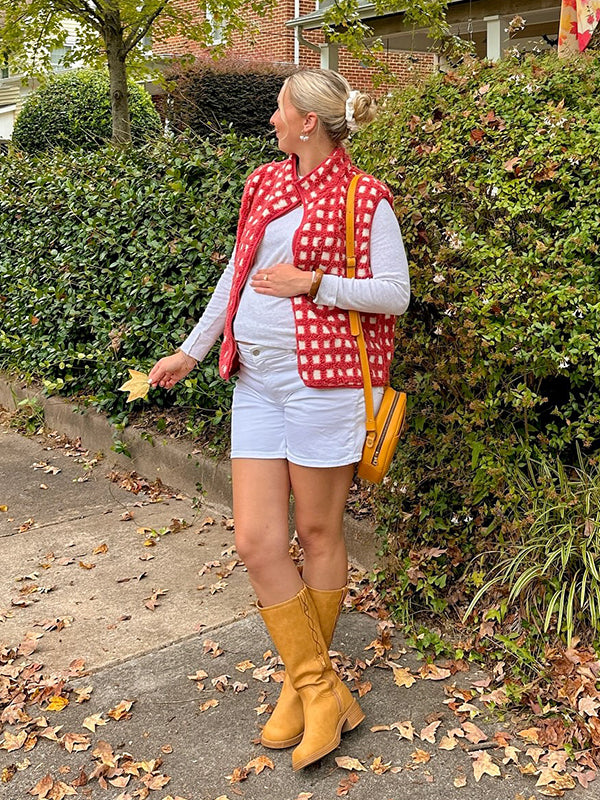 Beaumama débardeurs grossesse casual carreaux poilu zippé femme enceinte