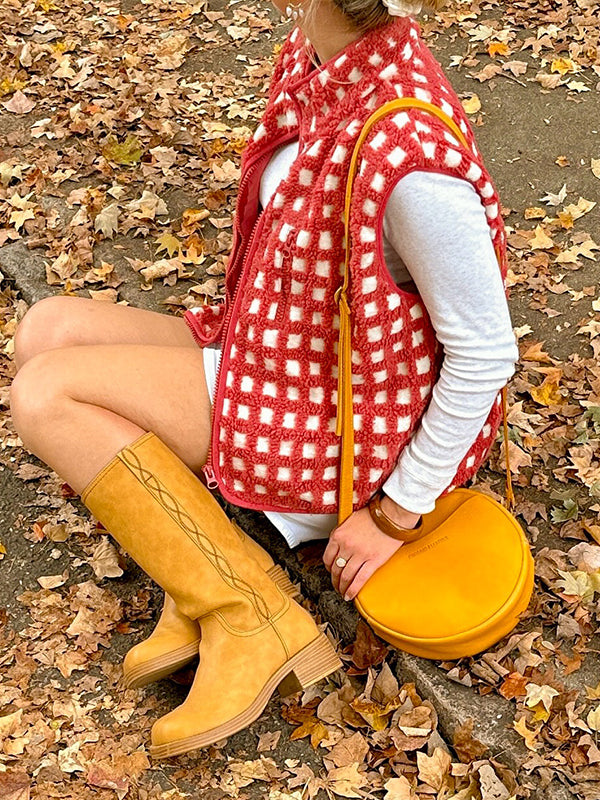 Beaumama débardeurs grossesse casual carreaux poilu zippé femme enceinte