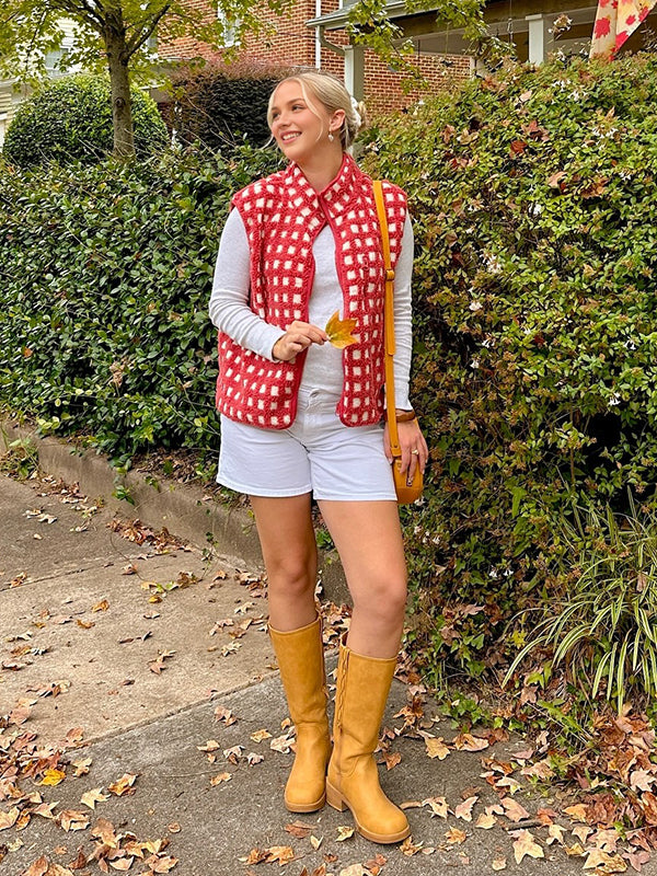 Beaumama débardeurs grossesse casual carreaux poilu zippé femme enceinte