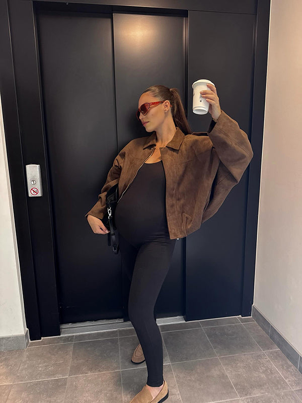 Beaumama veste grossesse casual suédine zippé manteau d'hiver femme enceinte