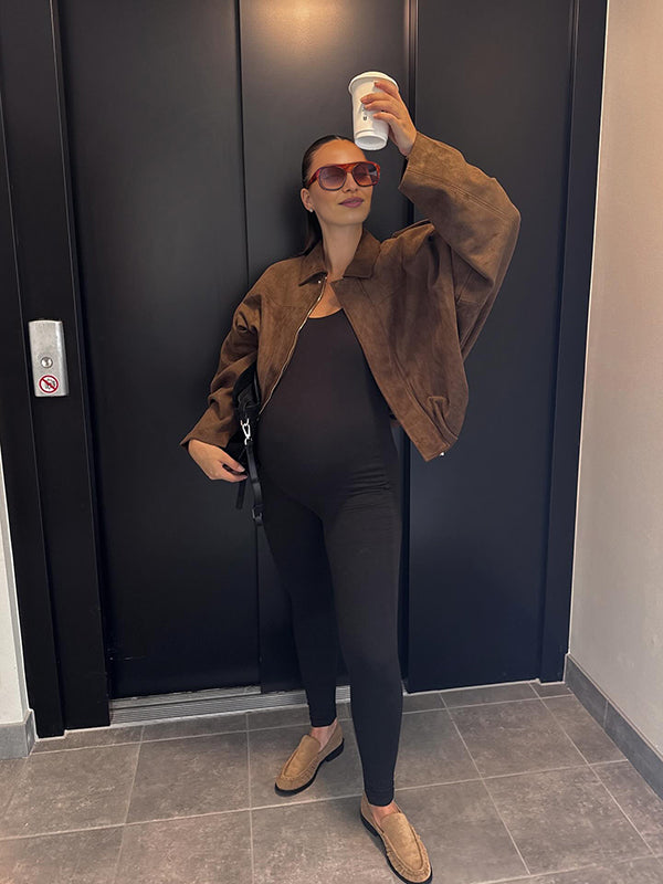 Beaumama veste grossesse casual suédine zippé manteau d'hiver femme enceinte