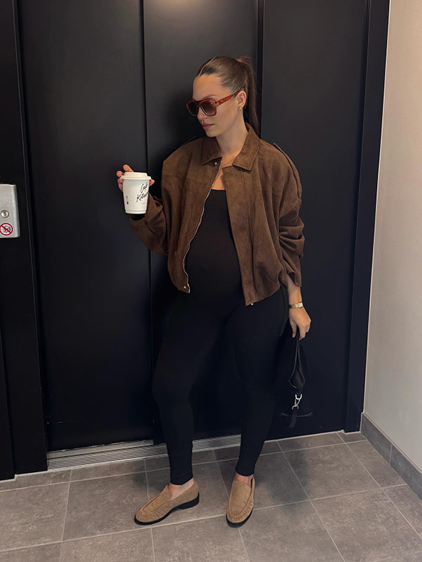 Beaumama veste grossesse casual suédine zippé manteau d'hiver femme enceinte