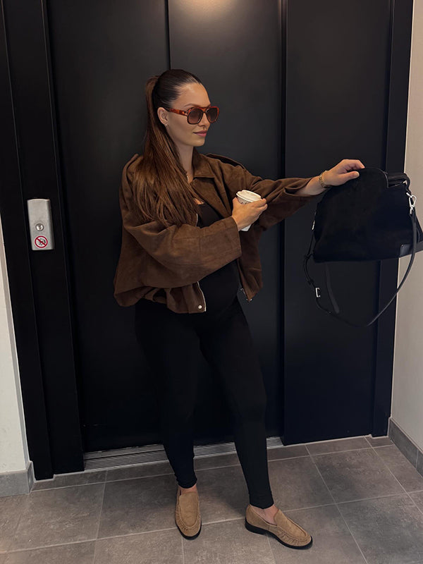 Beaumama veste grossesse casual suédine zippé manteau d'hiver femme enceinte