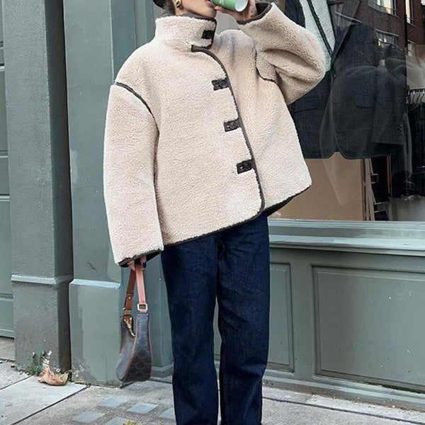 Beaumama manteau teddy bear grossesse casual poilu boutonnage poches couleur bloc manteau d'hiver femme enceinte