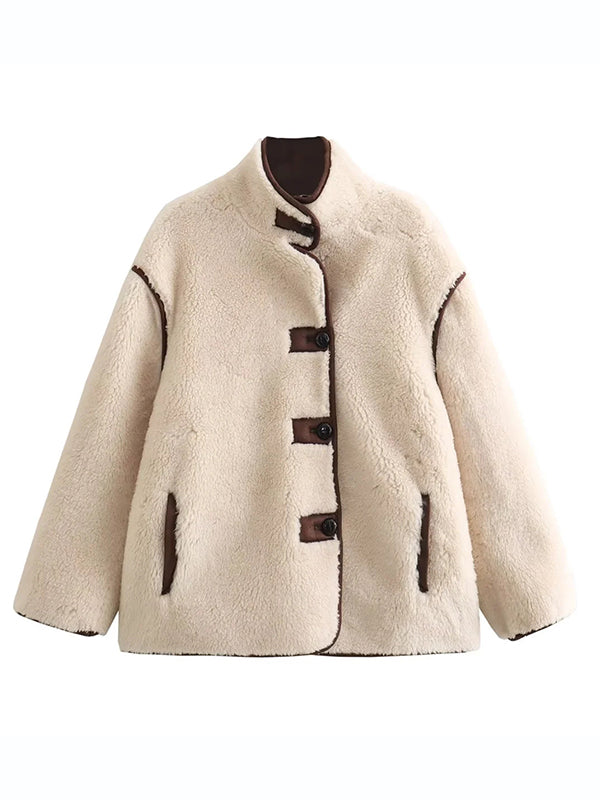 Beaumama manteau teddy bear grossesse casual poilu boutonnage poches couleur bloc manteau d'hiver femme enceinte