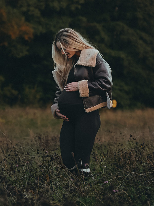 Beaumama vestes simili cuir grossesse casual épissage poilu poches zippé boucle manteau d'hiver femme enceinte