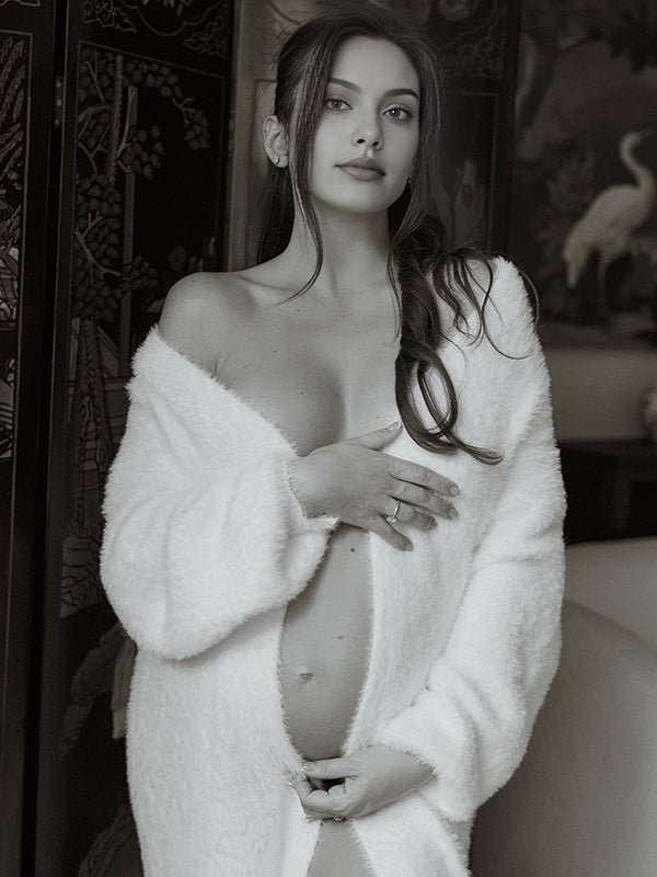 Beaumama gilets en maille grossesse casual confortable poilu manchon de lanterne shooting femme enceinte