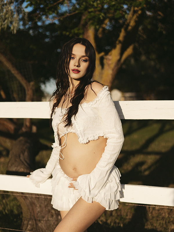 Beaumama gilets en maille jupes grossesse enceinte shooting 2 pièces volants bouffante tutu dentelle crochet tricot femme enceinte