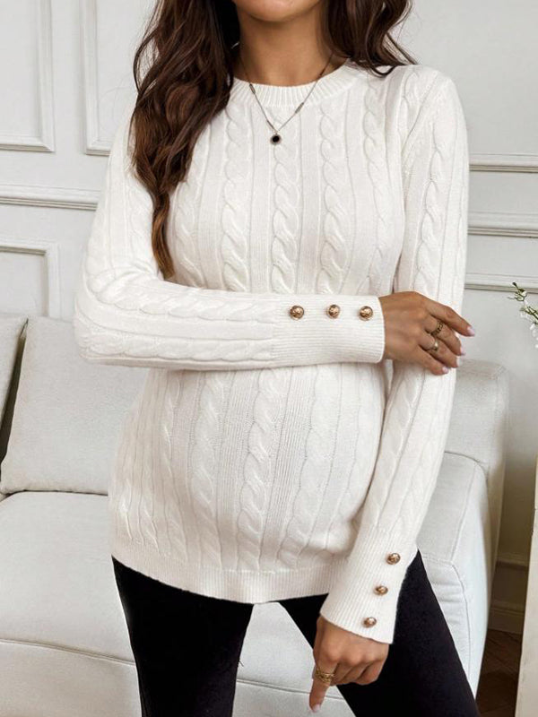 Beaumama pulls grossesse chic tricot torsadé boutonnage moulante élégant femme enceinte