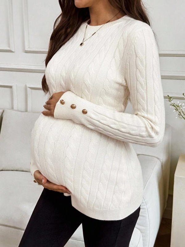 Beaumama pulls grossesse chic tricot torsadé boutonnage moulante élégant femme enceinte