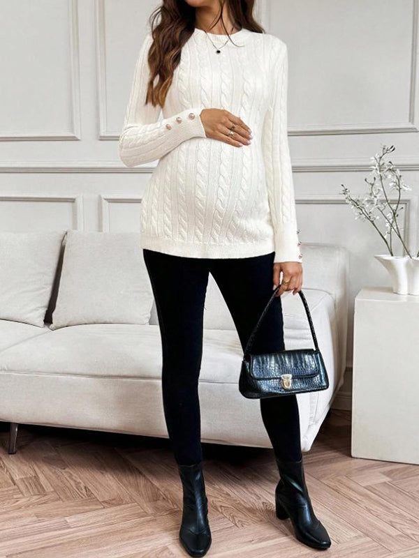 Beaumama pulls grossesse chic tricot torsadé boutonnage moulante élégant femme enceinte