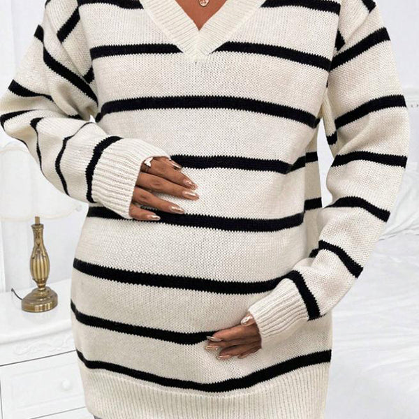 Beaumama pulls grossesse casual confortable rayé crochet tricot couleur bloc femme enceinte