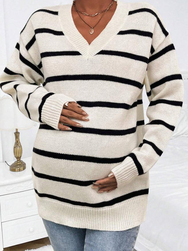 Beaumama pulls grossesse casual confortable rayé crochet tricot couleur bloc femme enceinte