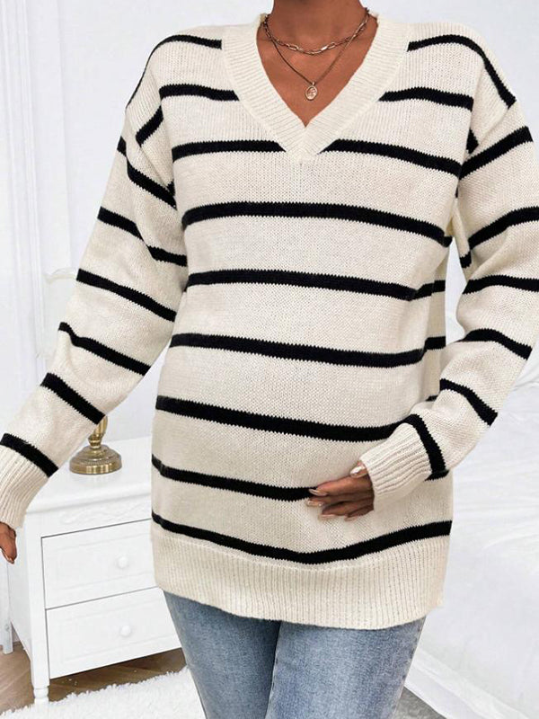 Beaumama pulls grossesse casual confortable rayé crochet tricot couleur bloc femme enceinte