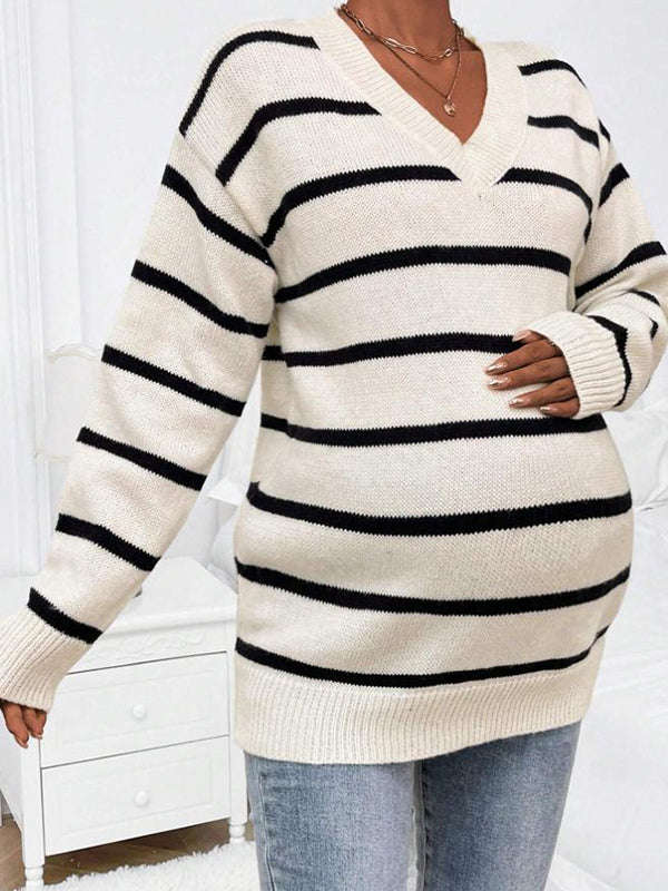 Beaumama pulls grossesse casual confortable rayé crochet tricot couleur bloc femme enceinte