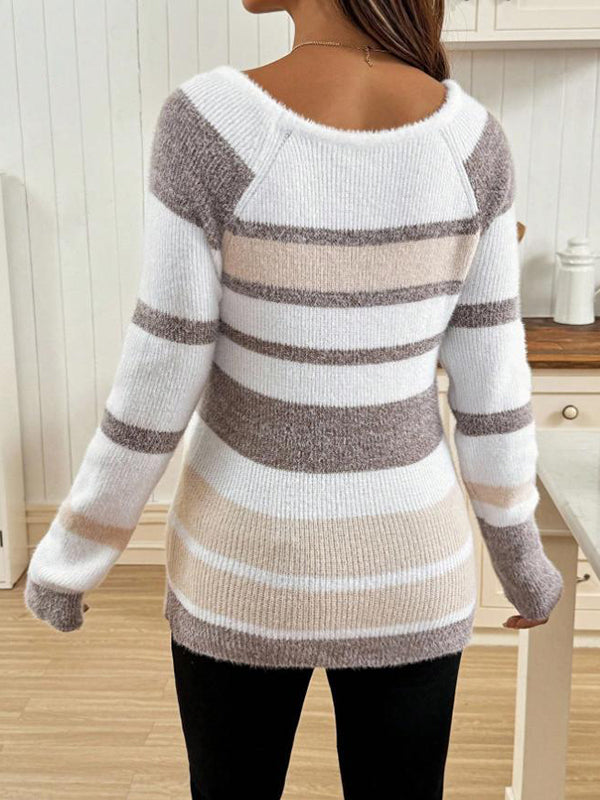 Beaumama pulls grossesse casual crochet tricot rayé couleur bloc moulante poilu femme enceinte