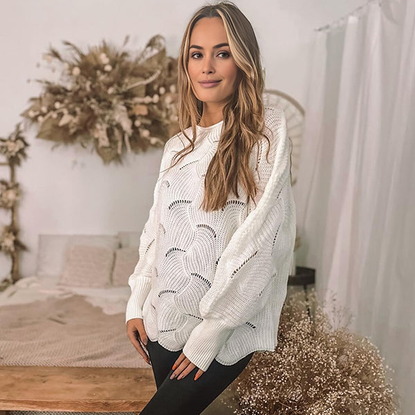 Beaumama pulls grossesse casual chic crochet tricot bord ondulé découpe femme enceinte