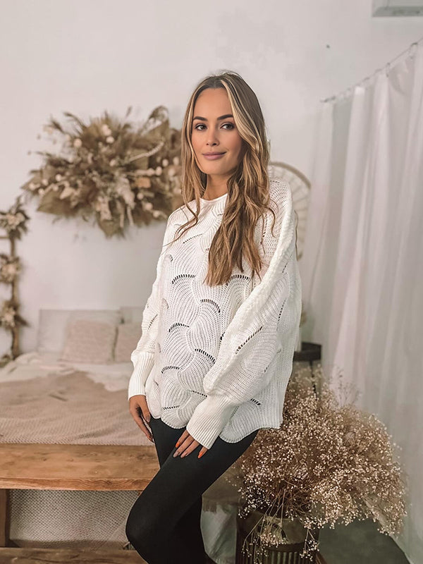 Beaumama pulls grossesse casual chic crochet tricot bord ondulé découpe femme enceinte