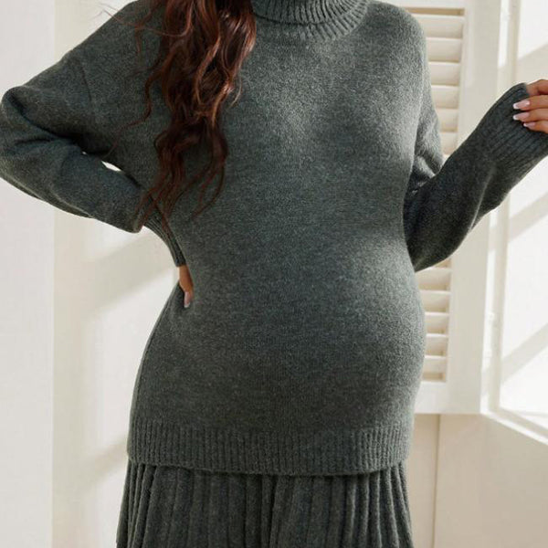 Beaumama pulls jupes grossesse élégant chic 2 pièces trapèze plissé crochet tricot femme enceinte
