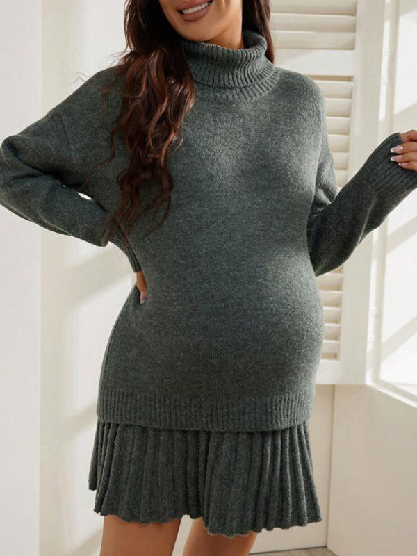Beaumama pulls jupes grossesse élégant chic 2 pièces trapèze plissé crochet tricot femme enceinte