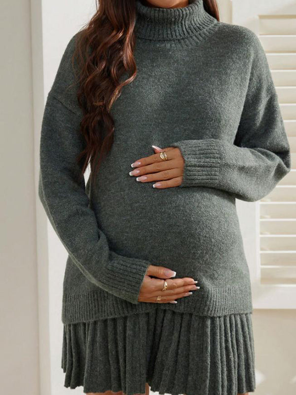 Beaumama pulls jupes grossesse élégant chic 2 pièces trapèze plissé crochet tricot femme enceinte