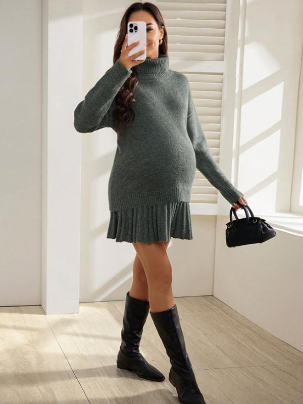 Beaumama pulls jupes grossesse élégant chic 2 pièces trapèze plissé crochet tricot femme enceinte