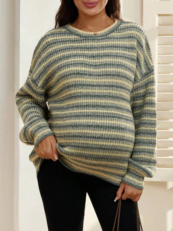 Beaumama pulls grossesse casual rayé couleur bloc crochet tricot femme enceinte