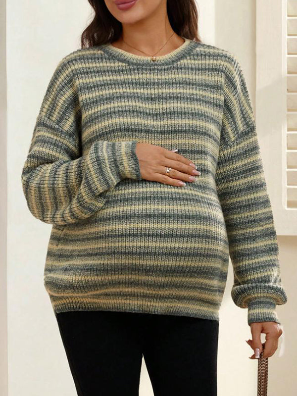 Beaumama pulls grossesse casual rayé couleur bloc crochet tricot femme enceinte