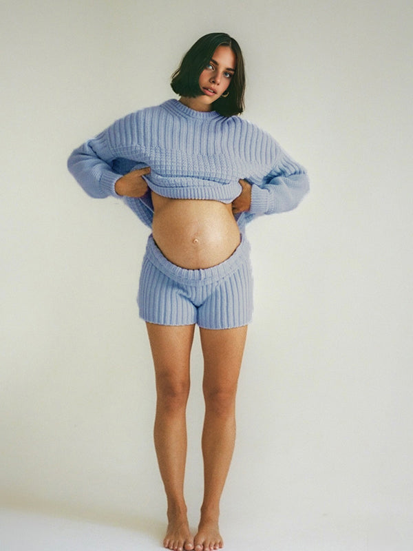 Beaumama pulls shorts grossesse casual 2 pièces crochet tricot torsadé femme enceinte