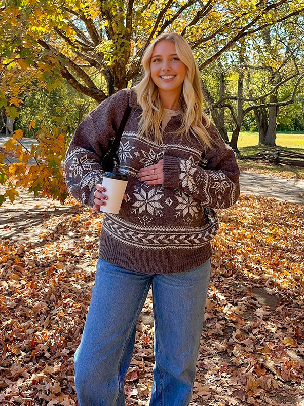 Beaumama pulls grossesse casual imprimé neige zippé crochet tricot femme enceinte