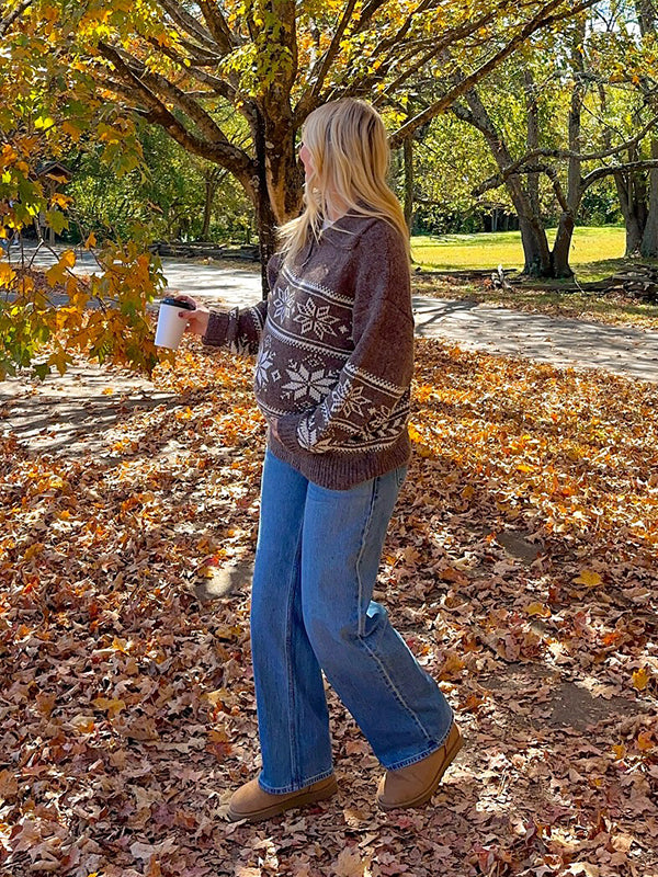 Beaumama pulls grossesse casual imprimé neige zippé crochet tricot femme enceinte