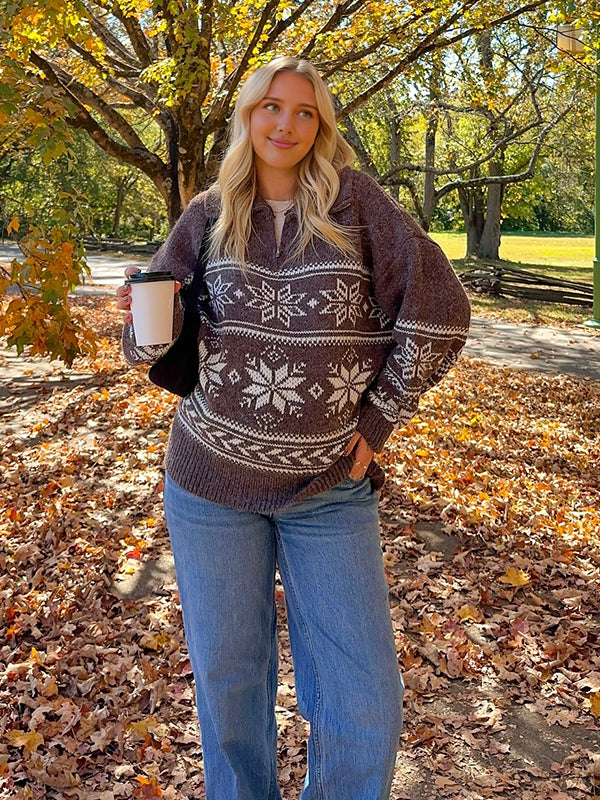 Beaumama pulls grossesse casual imprimé neige zippé crochet tricot femme enceinte