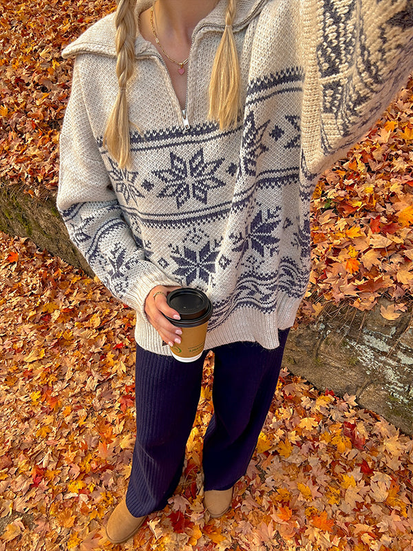 Beaumama pulls grossesse casual imprimé neige zippé crochet tricot femme enceinte