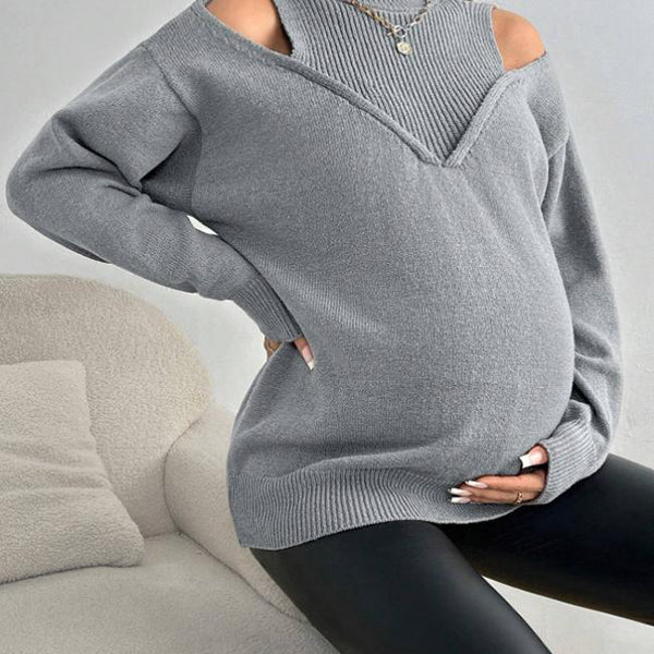 Beaumama pull grossesse chic épaule dénudée épissage crochet tricot femme enceinte