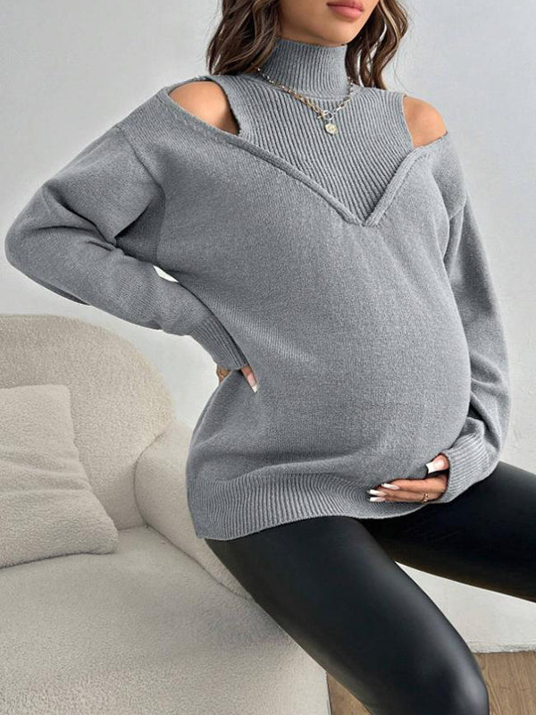 Beaumama pull grossesse chic épaule dénudée épissage crochet tricot femme enceinte