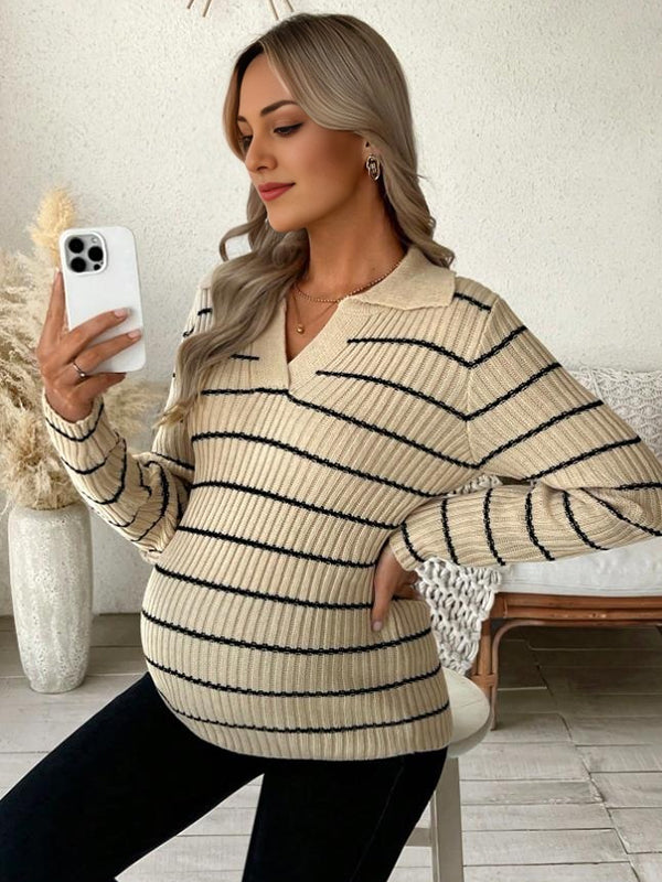 Beaumama pull grossesse casual vintage rayé moulante crochet tricot femme enceinte