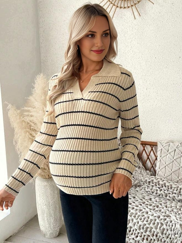 Beaumama pull grossesse casual vintage rayé moulante crochet tricot femme enceinte