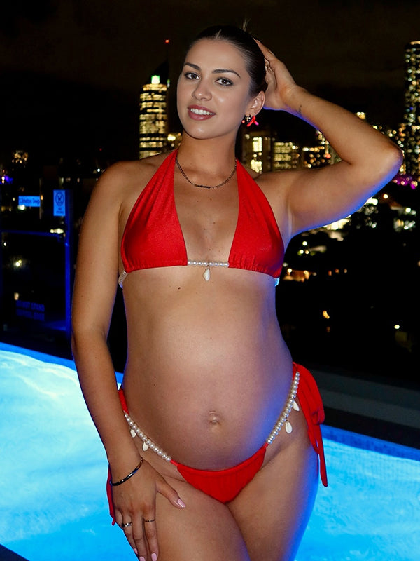Beaumama maillot de bain deux pièces grossesse plage élégant 2 pièces perle ceinture dos nu femme enceinte