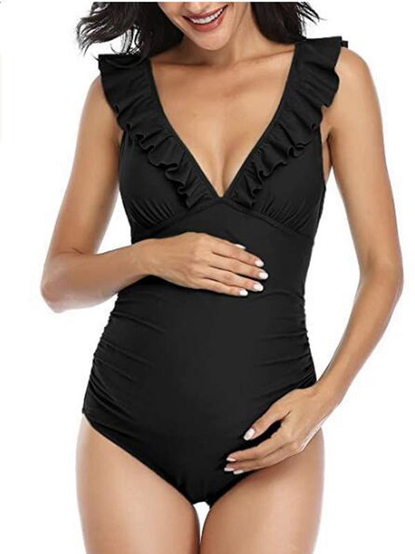 Beaumama maillot de bain une pièce grossesse casual plage volants moulante croisé dos femme enceinte