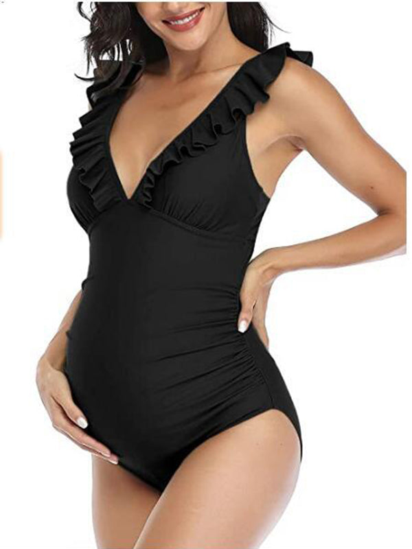 Beaumama maillot de bain une pièce grossesse casual plage volants moulante croisé dos femme enceinte