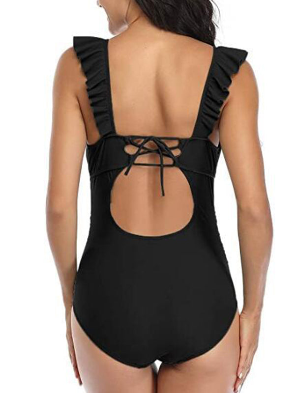 Beaumama maillot de bain une pièce grossesse casual plage volants moulante croisé dos femme enceinte