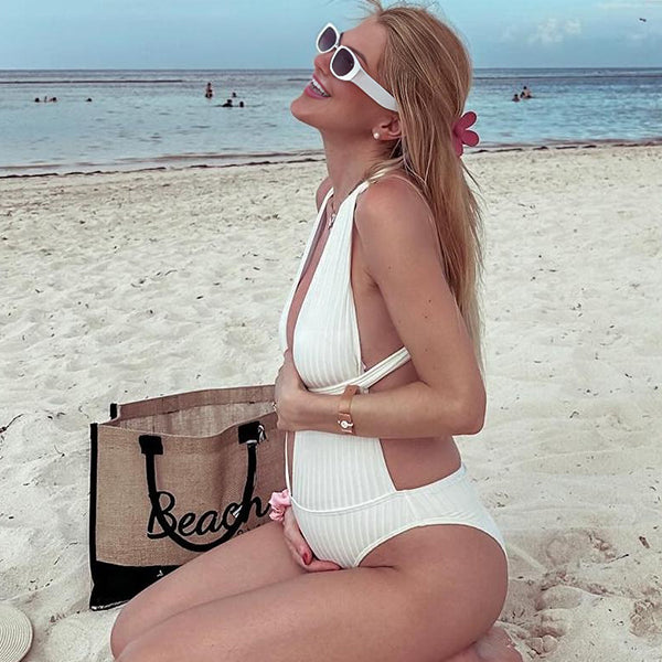 Beaumama une pièce grossesse dos nu ceinture décolleté plongeant été femme enceinte