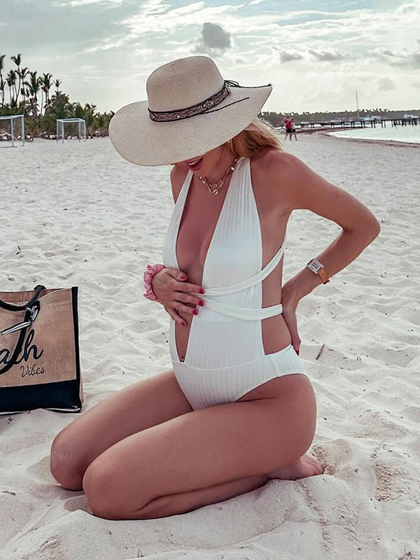 Beaumama une pièce grossesse dos nu ceinture décolleté plongeant été femme enceinte