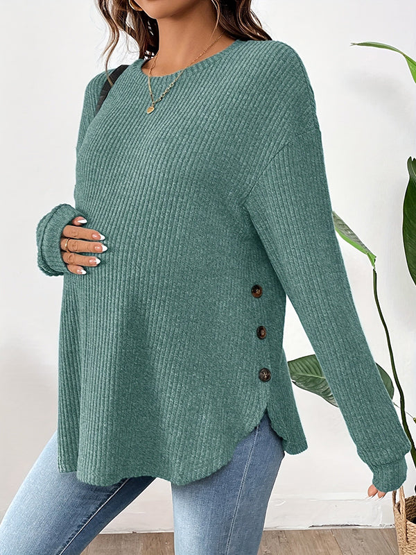 Beaumama t-shirts grossesse casual tous les jours rayé fendu le côté boutonnage femme enceinte
