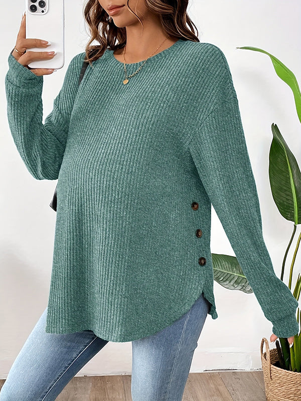 Beaumama t-shirts grossesse casual tous les jours rayé fendu le côté boutonnage femme enceinte
