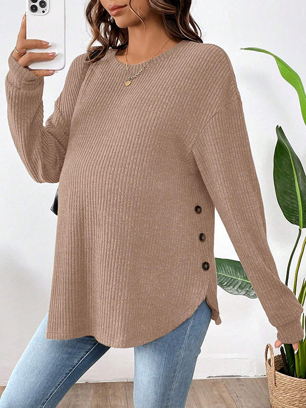 Beaumama t-shirts grossesse casual tous les jours rayé fendu le côté boutonnage femme enceinte